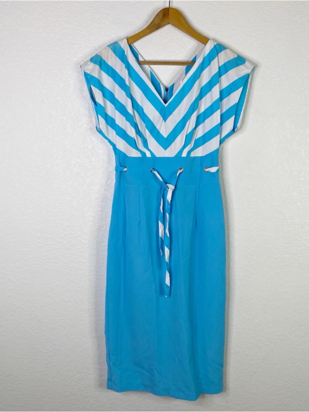 Bettie Page Blue and White Striped Pinup Bodycon Dress